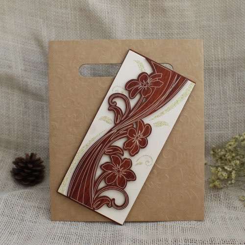 Half Fold Wooden Invitation Card Wedding Invitation Card With Hand Bag